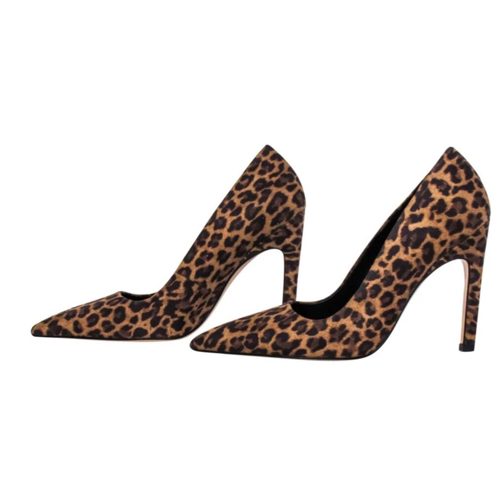 Good American $125 Tan & Brown Leopard Print Pointed Toe Pumps Heel Shoe Sz 9